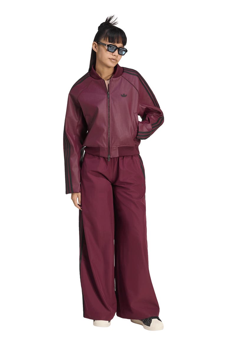 SST Faux Leather Track Jacket, Alternate, color, MAROON/ BLACK/ DARK GOLD