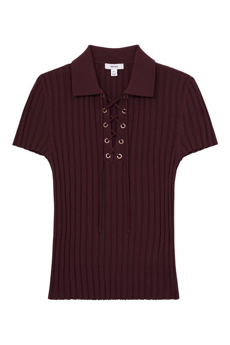 Poppy Lace-Up Polo Sweater, Alternate, color, BURGUNDY