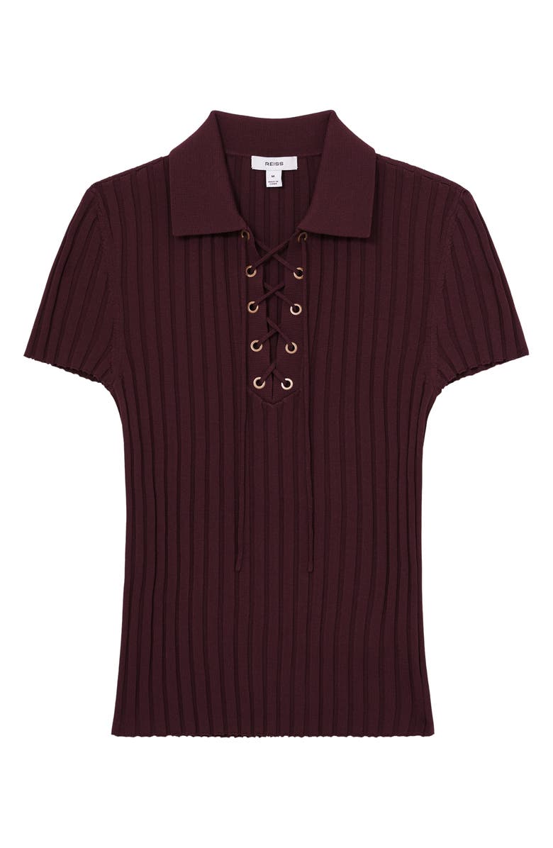 Reiss Poppy Lace-Up Polo Sweater, Alternate, color, Burgundy