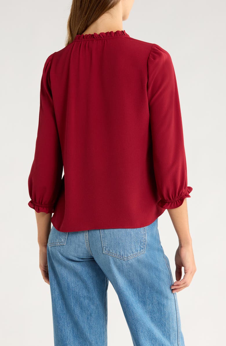 CeCe Ruffle V-Neck Blouse, Alternate, color, Mulberry Red