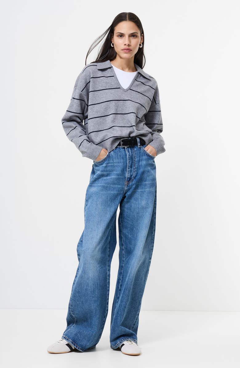 French Connection Sloane Stripe Pullover, Alternate, color, Heather Grey-Marine