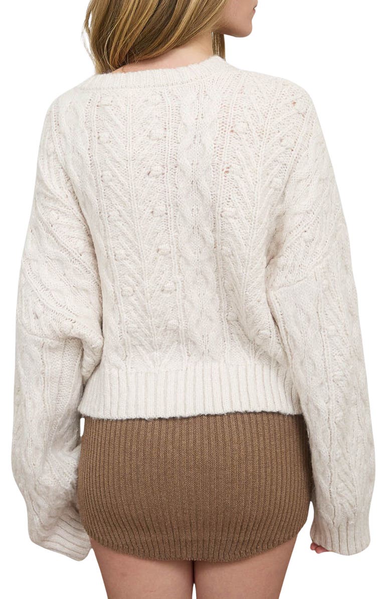 Blu Pepper Velvet Bow Cable Stitch Cardigan, Alternate, color, Oatmeal