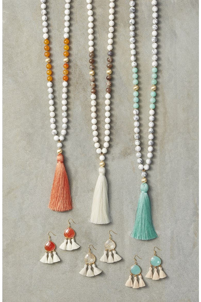 Love's Affect Lacey Semiprecious Stone Tassel Earrings, Alternate, color, TURQUOISE