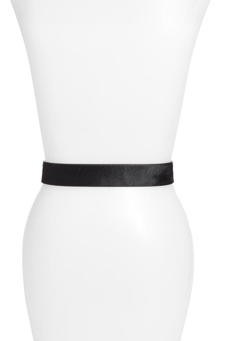 Molten Buckle Calf Hair Belt (Nordstrom Exclusive), Alternate, color, BLACK