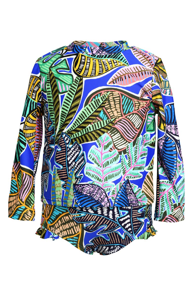 La Blanca Kids' Neon Long Sleeve Two-Piece Rashguard Swimsuit, Main, color, Blue Multi