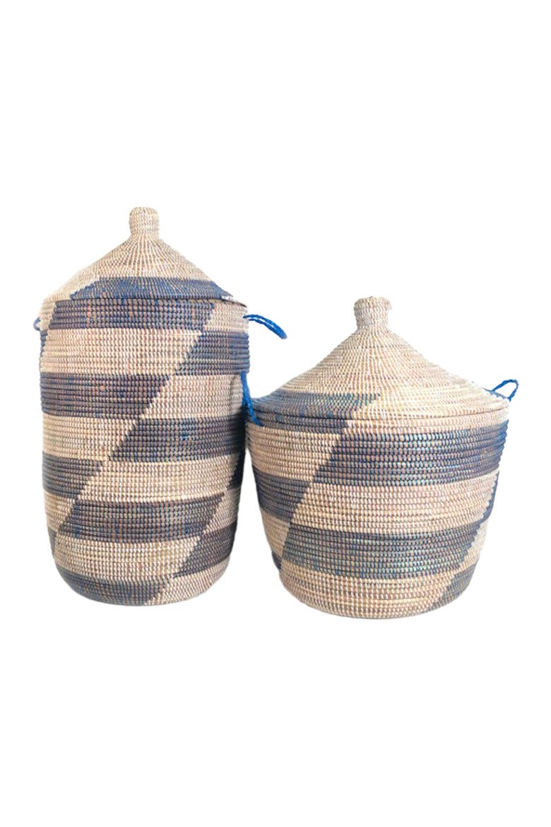 Dou Lid Storage Basket Stripe Blue Medium Storage, Alternate, color, Blue