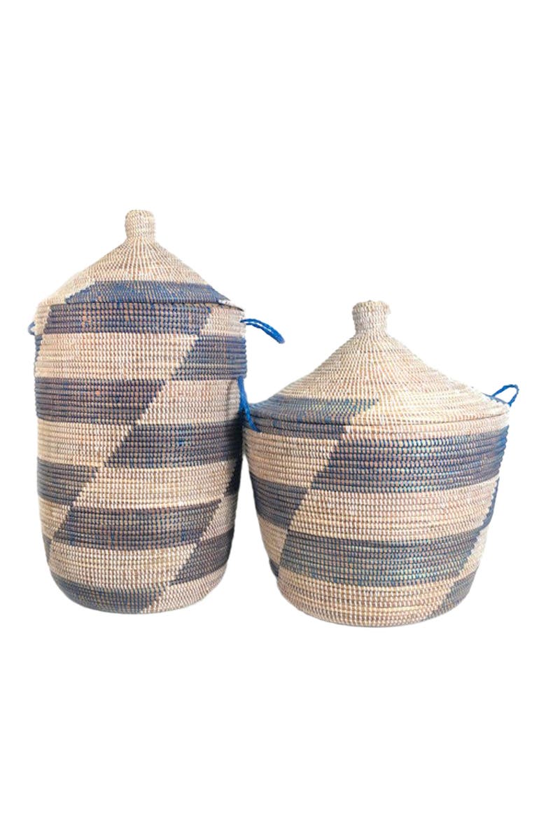Mbare Dou Lid Storage Basket Stripe Blue Medium Storage, Alternate, color,