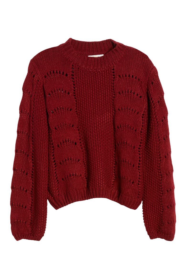 Pointelle Sweater, Alternate, color, BURGUNDY