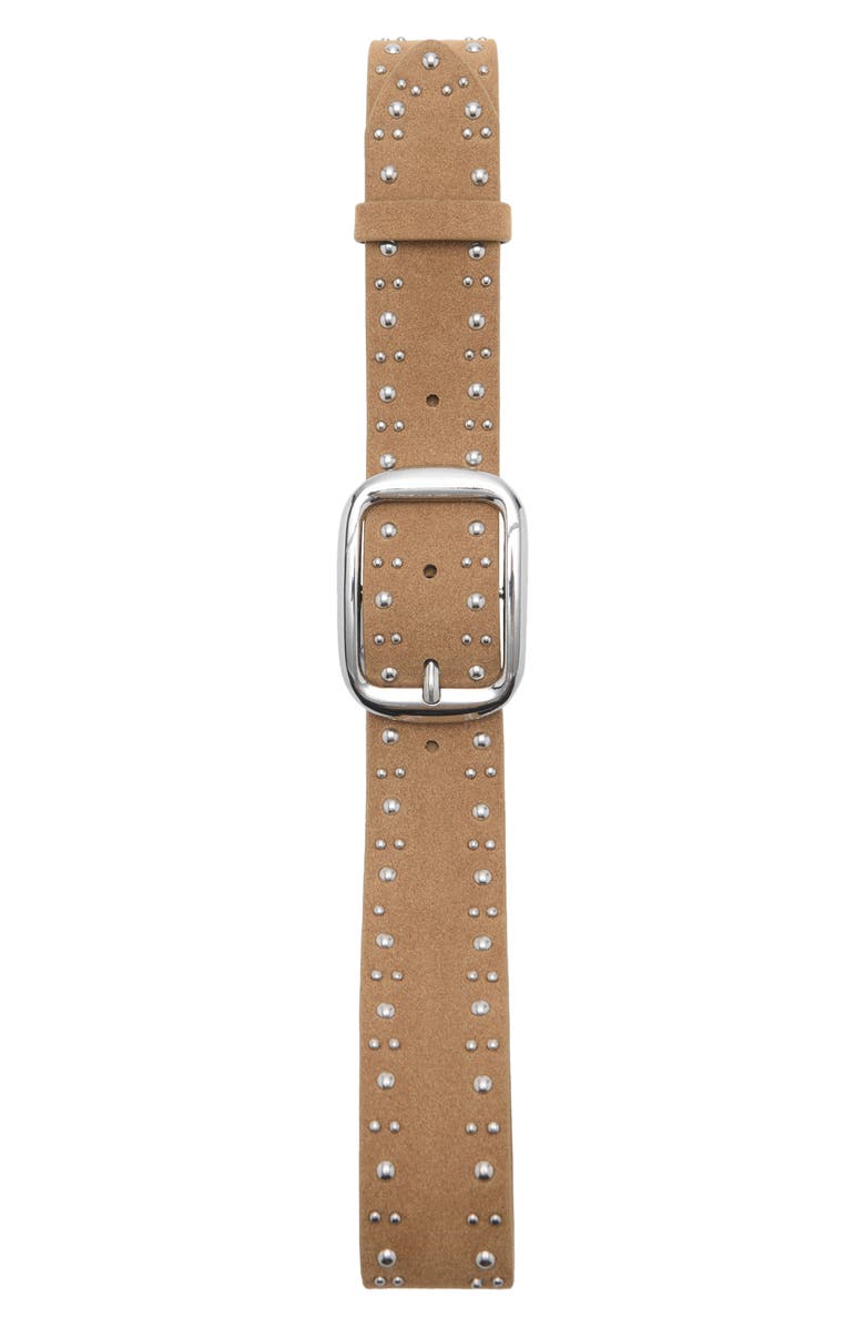 MANGO Stud Suede Belt, Alternate, color, Sand