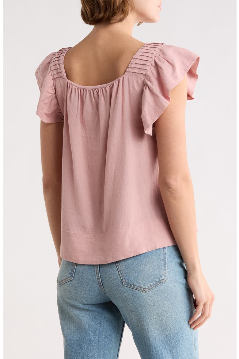 Flutter Sleeve Square Neck Linen Blend Top, Alternate, color, ADOBE ROSE