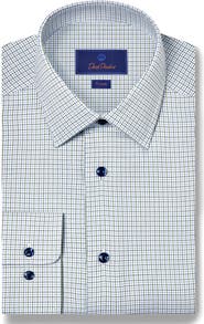 David Donahue Trim Fit Microcheck Textured Cotton Dobby Dress Shirt