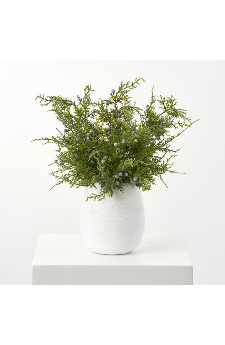 Darby Creek Trading Lifelike Juniper Berry Small Faux Topiary Bush in Textured Concrete Pot Winter Holiday Arrangement, Main, color, Green