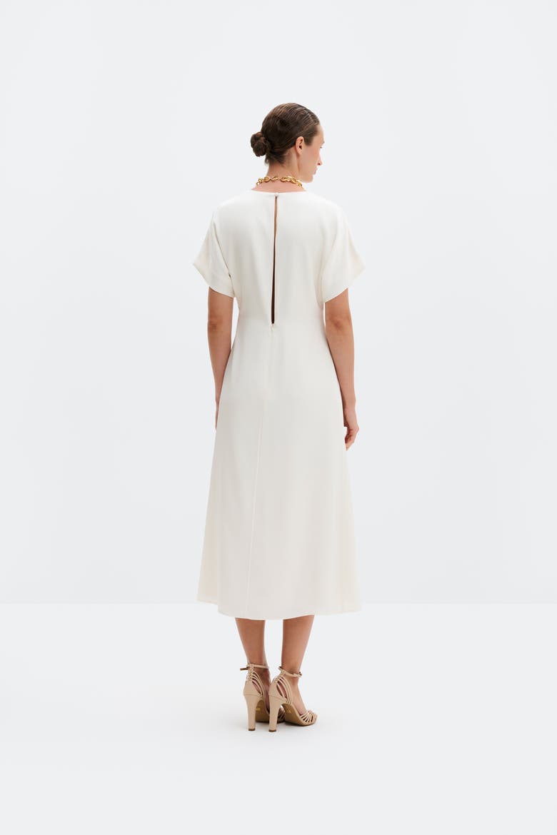Linda Gathered Waist Midi Dress, Alternate, color, Vanilla