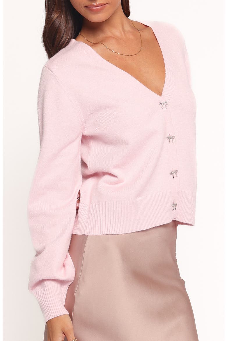 Josey Bow Button Cardigan, Alternate, color, LIGHT PINK