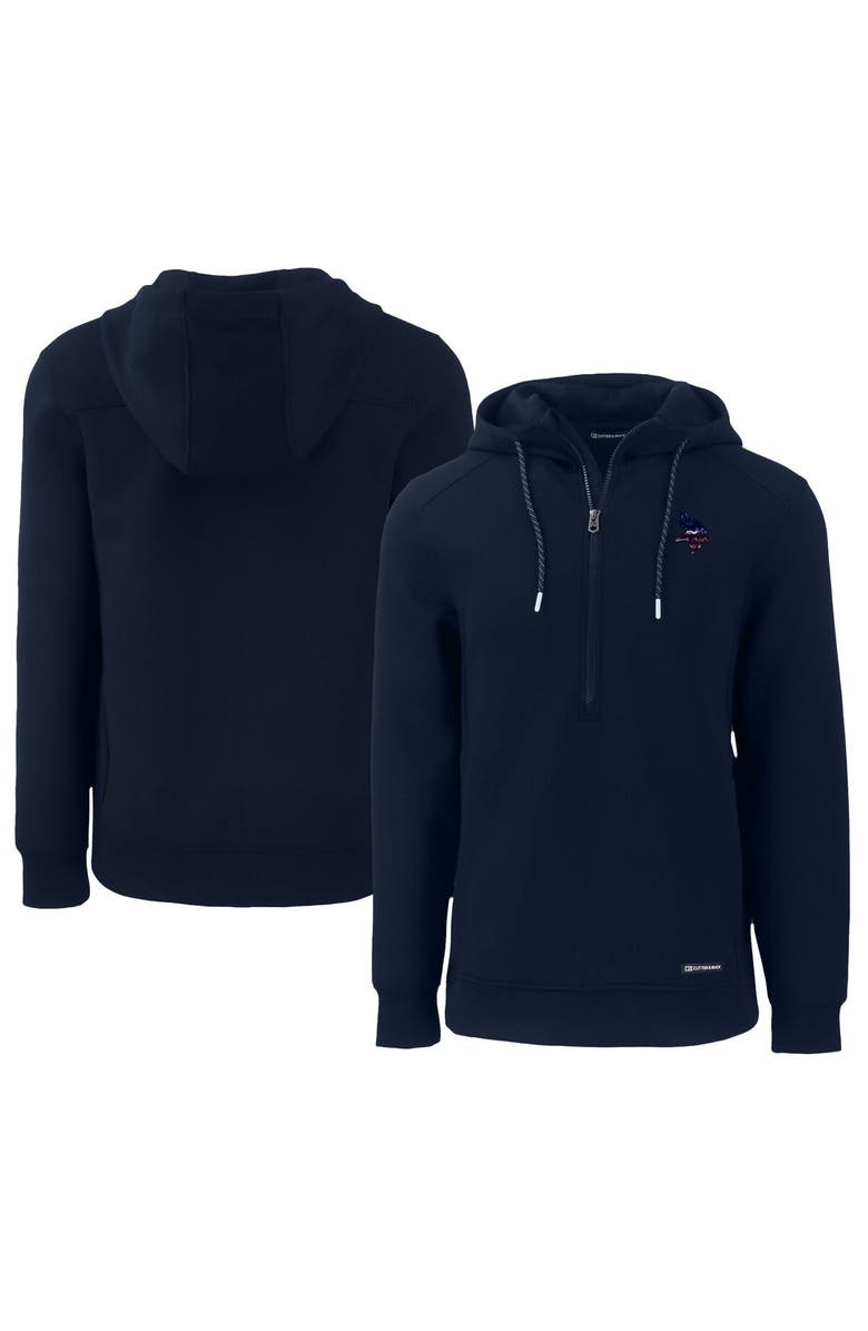 Cutter & Buck Men's Cutter & Buck Navy Minnesota Vikings Americana Roam Eco Half-Zip Recycled Pullover Hoodie, Main, color,