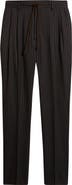 Zanella Nova Black Pinstripe Pleated Wool & Cotton Drawstring Dress Pants