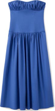 MANGO Starring Hailey Bieber Ruched Bodice Strapless Cotton Blend Dress