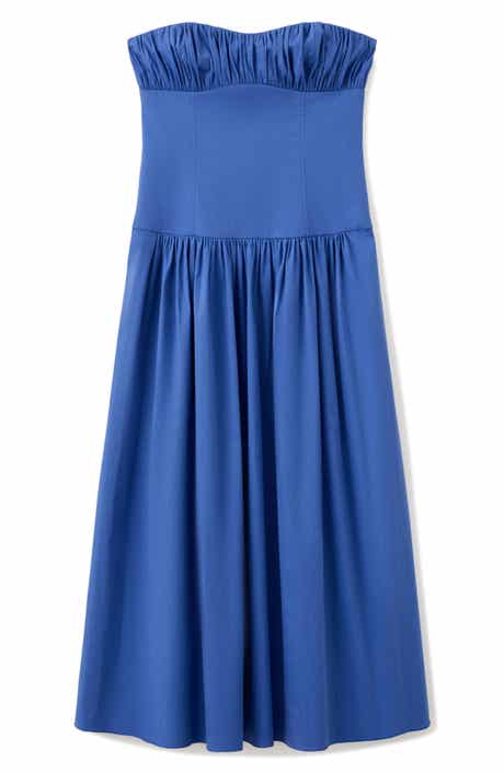 Ruched Bodice Strapless Cotton Blend Dress