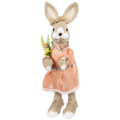 Northlight Rustic Girl Rabbit Easter Figure With Flowers In Beige