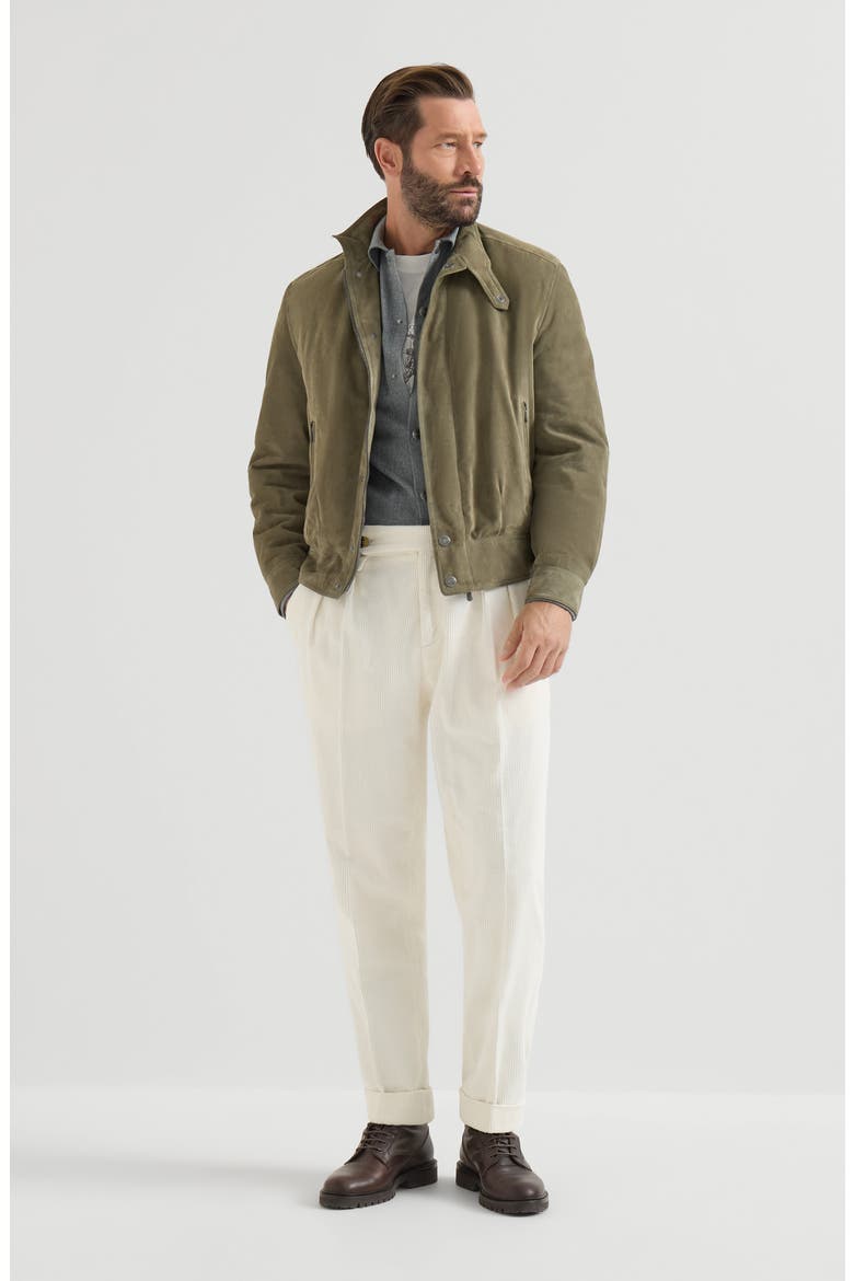 Suede outerwear jacket with Thermore® padding and standing collar, Alternate, color, Military