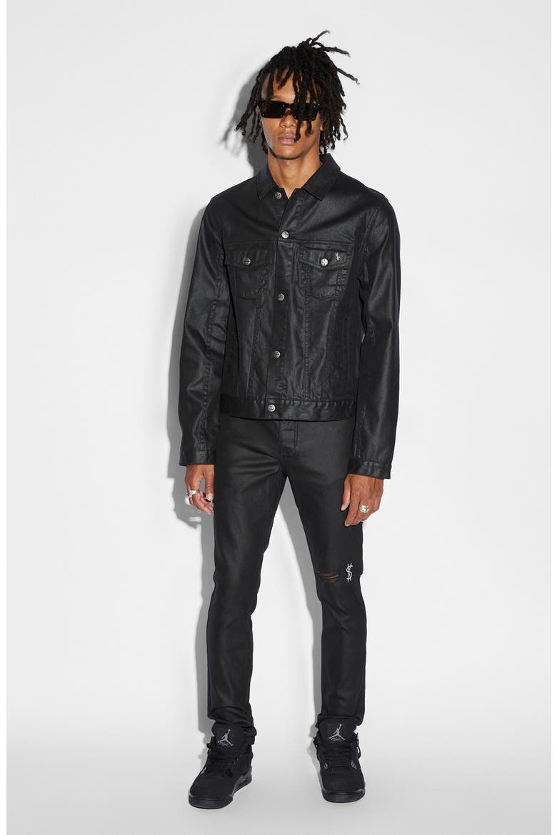 Waxed Denim Trucker Jacket, Alternate, color, BLACK