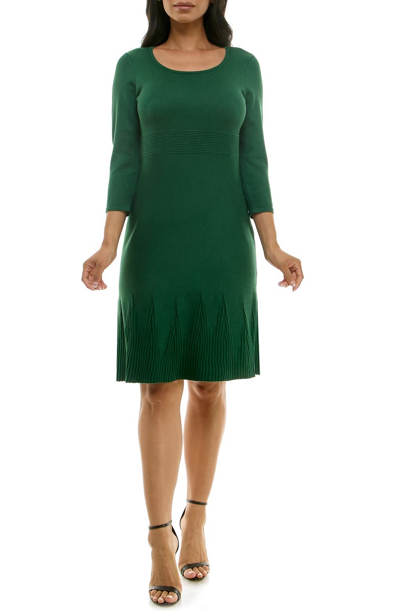 Nina Leonard Textured Fit & Flare Dress, Main, color, Jewel Green