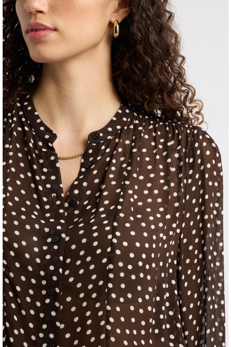 Shirred Chiffon Shirt, Alternate, color, BROWN M-IVORY QUYNH DOT