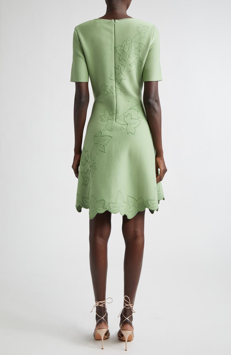 Oscar de la Renta Ivy Detail Stretch Knit Fit & Flare Dress, Alternate, color, Green