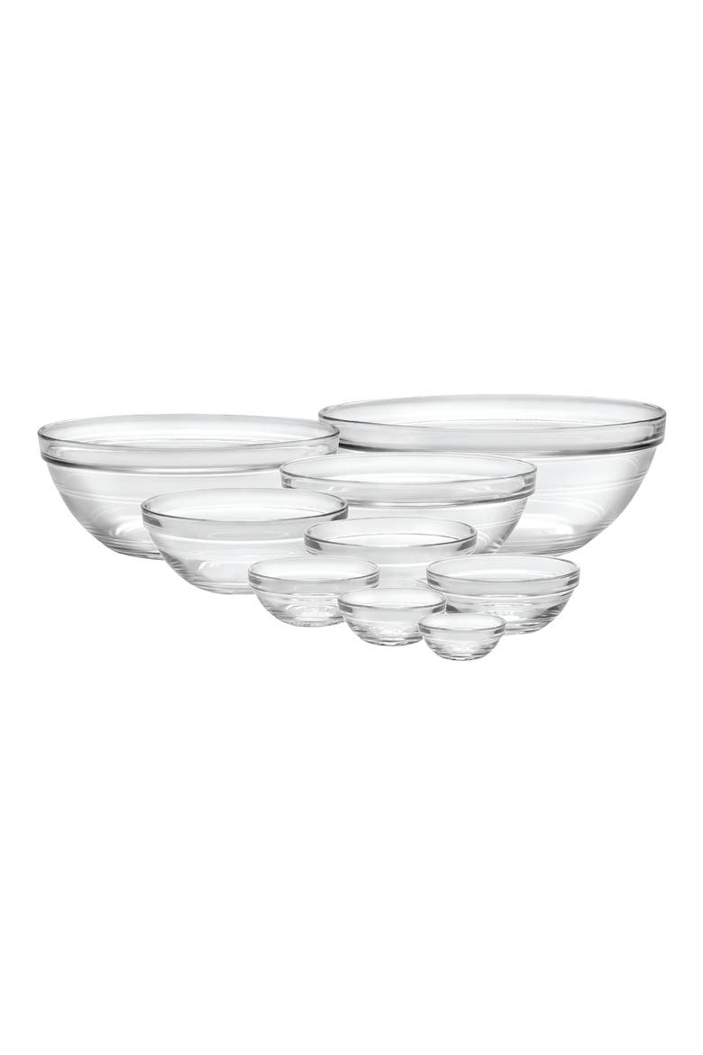 Lys Set of 9 Tempered Glass Mixing Bowls, Main, color, GLASS