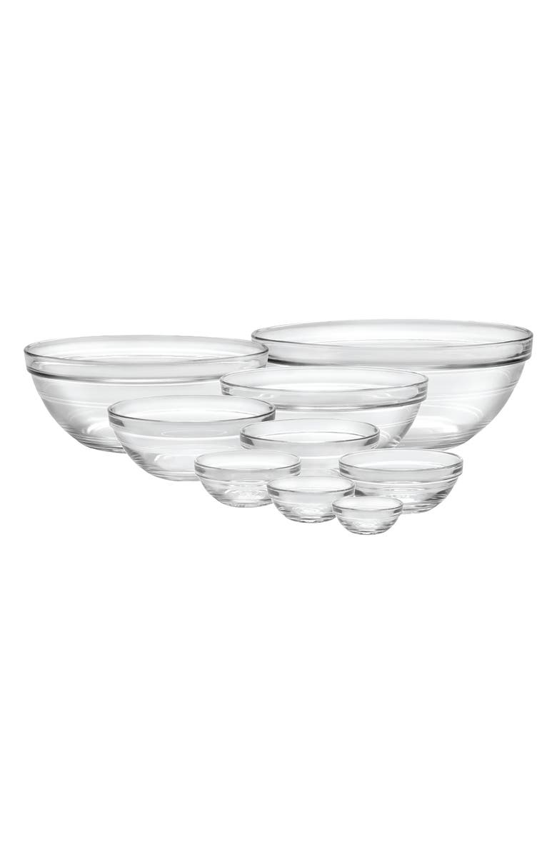 Duralex USA Lys Set of 9 Tempered Glass Mixing Bowls, Main, color, 