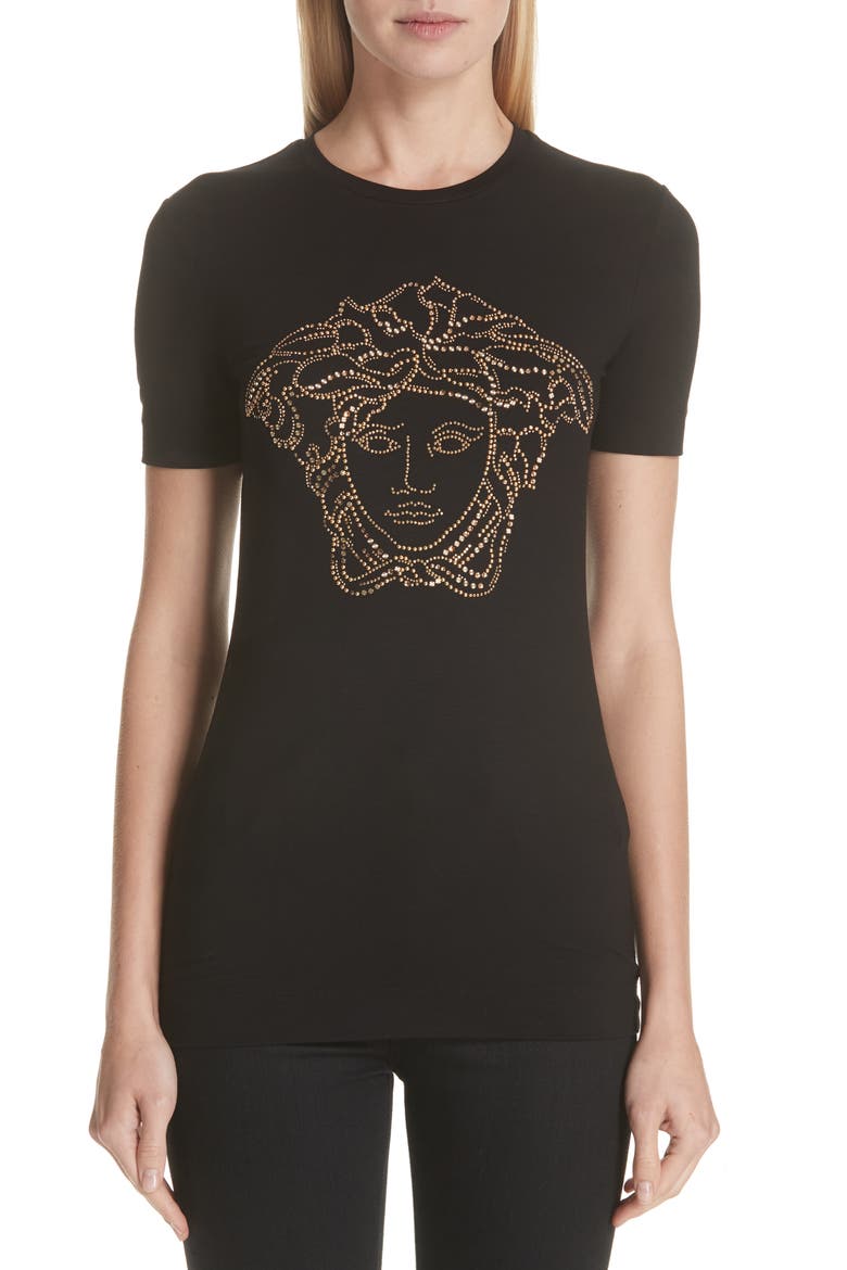 Embellished Medusa Graphic Tee, Main, color, BLACK