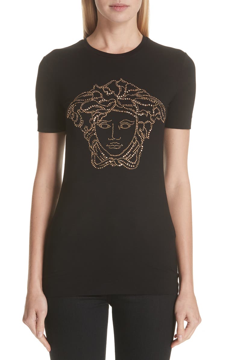 Versace Embellished Medusa Graphic Tee, Main, color,