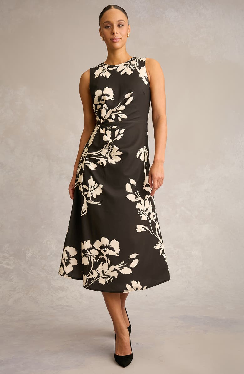 London Times Sleeveless Crepe Midi A-Line Dress, Alternate, color, Black/ Beige