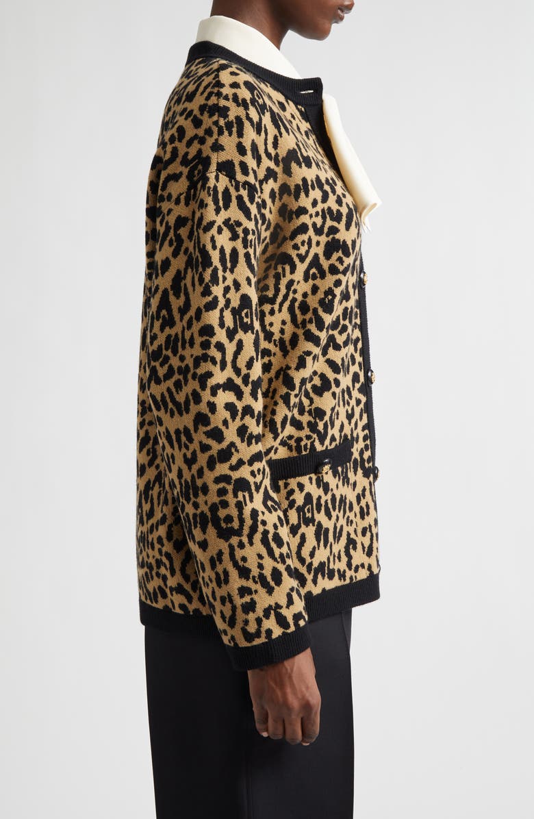 Valentino Leopard Jacquard Wool Cardigan, Alternate, color, Leopard