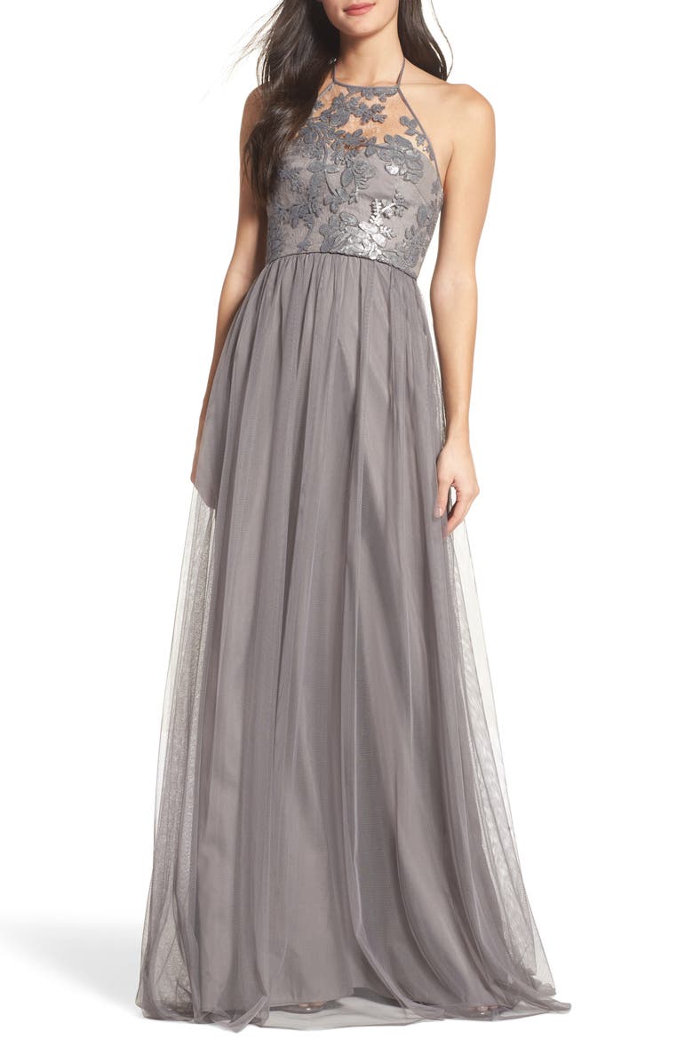 Amsale Sheridan Sequin Halter Dress, Main, color, 