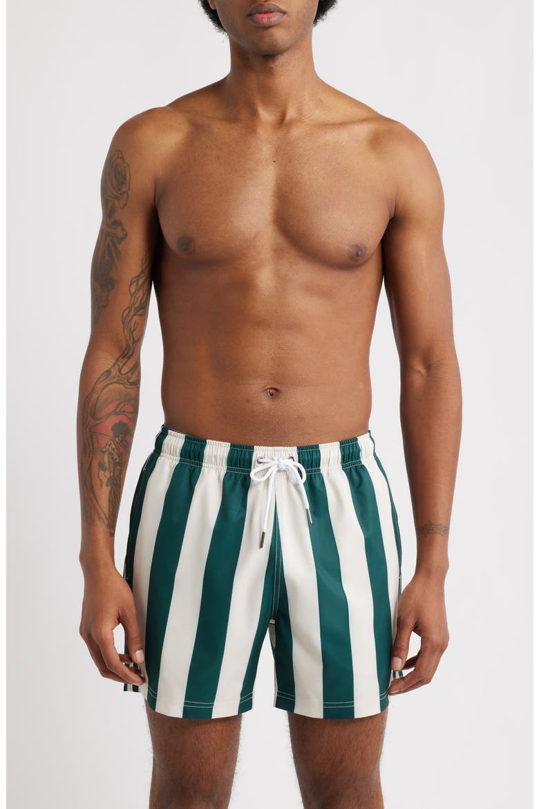 Emerald Heritage Cabana Stripe Swim Trunks, Main, color, GREEN