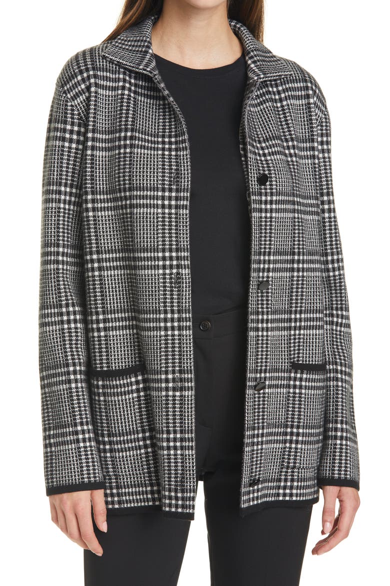 Plaid Sweater Jacket, Main, color, BLACK / WHITE