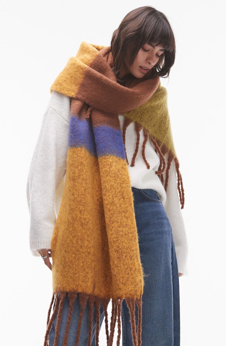 Topshop Sydney Blanket Stripe Fringe Scarf, Main, color, 