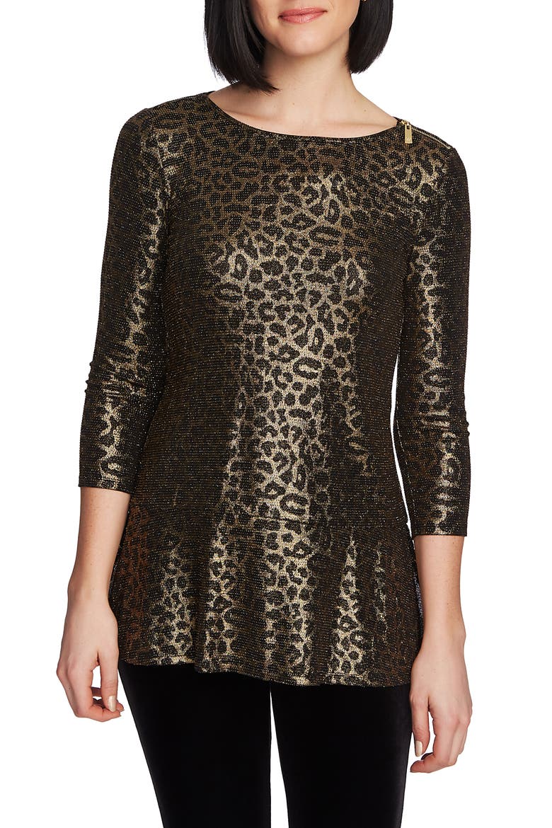 Zip Shoulder Metallic Knit Top, Main, color, RICH BLACK