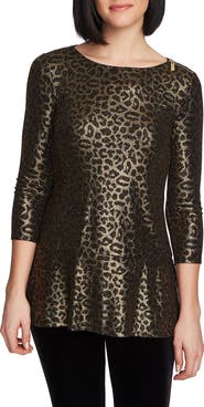 Chaus Zip Shoulder Metallic Knit Top