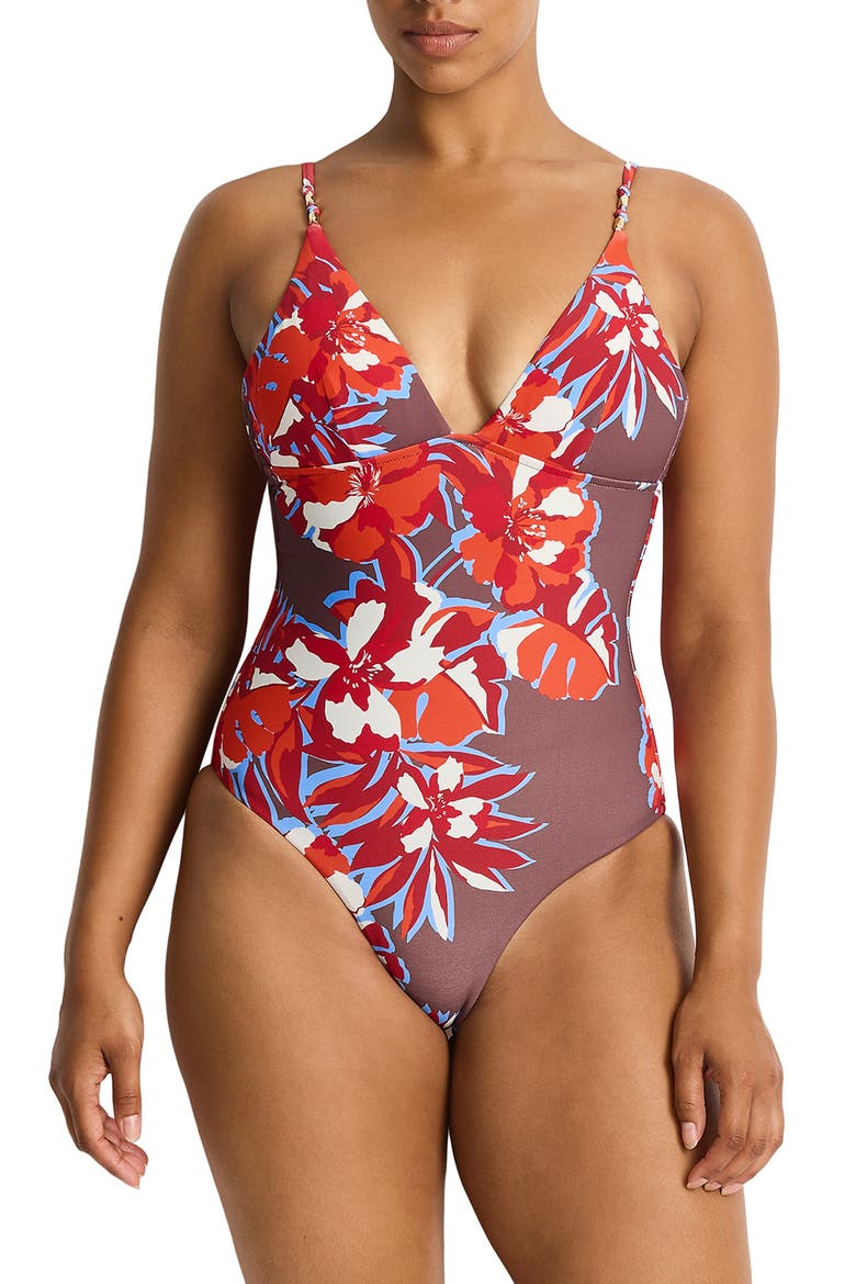 Triangle One-Piece Swimsuit, Main, color, CHOCOLATE