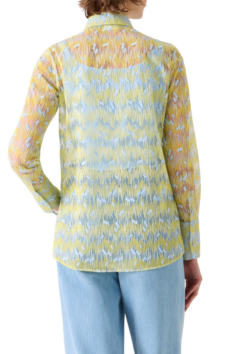 Scribble Embroidered Sheer Tulle Button-Up Shirt, Alternate, color, LEMON ZING-SKY BLUE