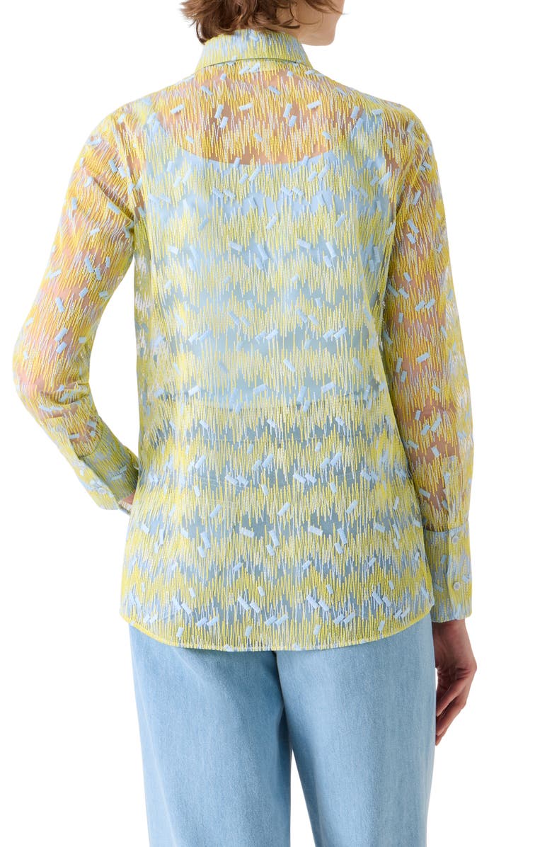 Akris punto Scribble Embroidered Sheer Tulle Button-Up Shirt, Alternate, color, Lemon Zing-Sky Blue
