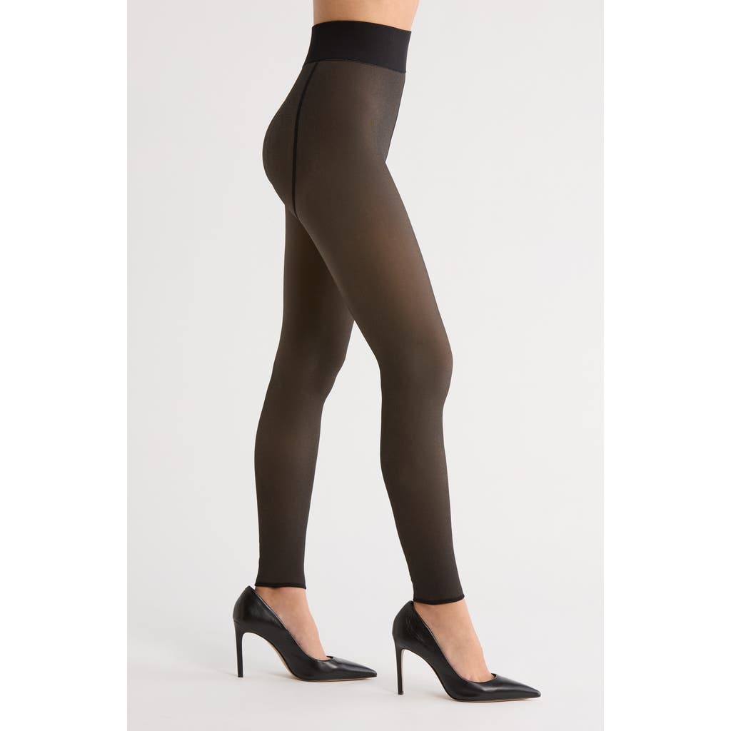 Memoi Sheer Effect Fleece Lined Tights In Black