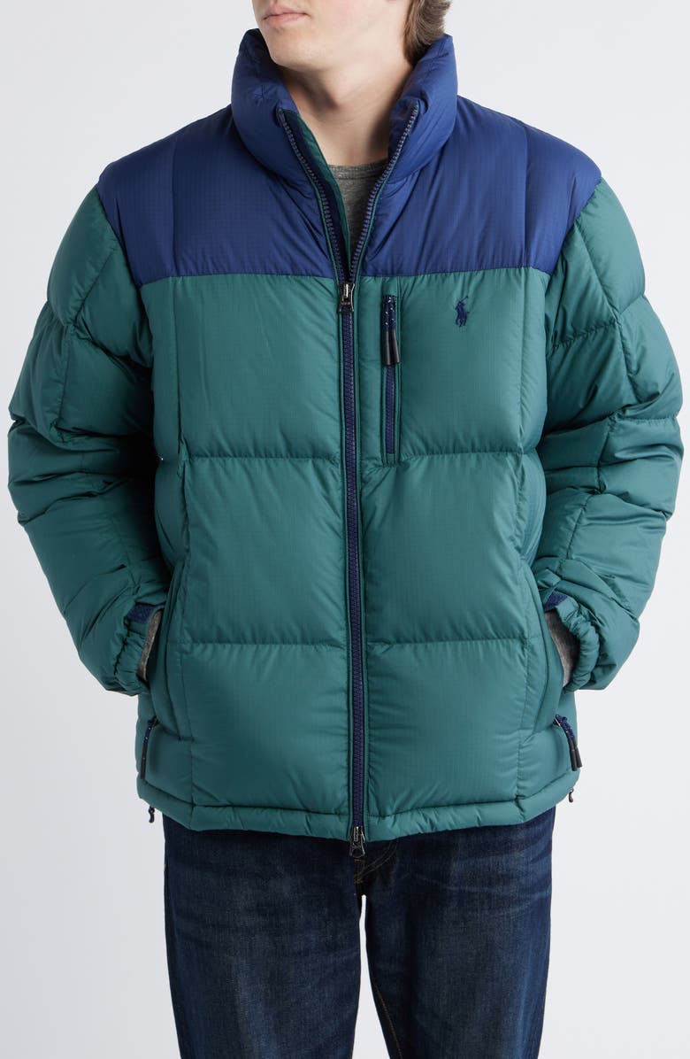 Polo Ralph Lauren The Gorham Down Jacket with Removable Hood, Alternate, color, Newport Navy/ Charter Green