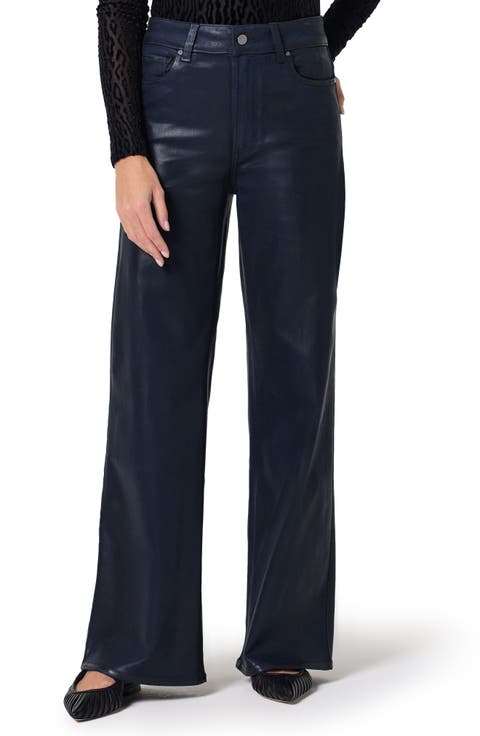 Anessa Coated High Waist Wide Leg Jeans (Navy Seascape Luxe Coating)