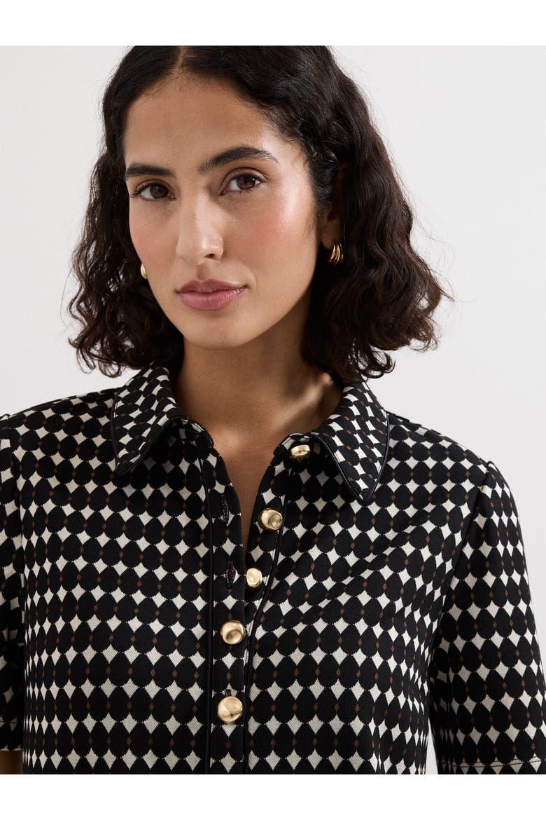 Vivienne Button-Placket Shirt Dress, Alternate, color, Black/Ivory