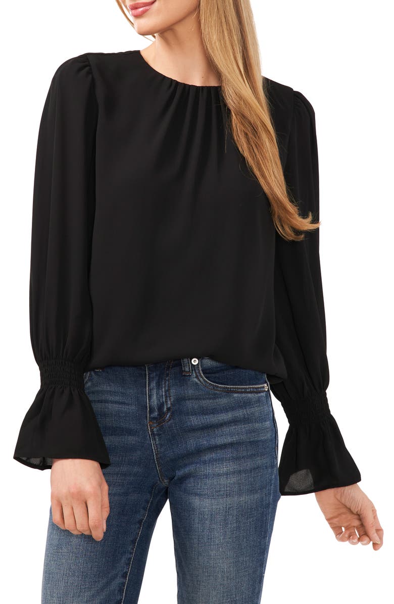 CeCe Long Sleeve Ruffle Cuff Crepe Top, Main, color, 