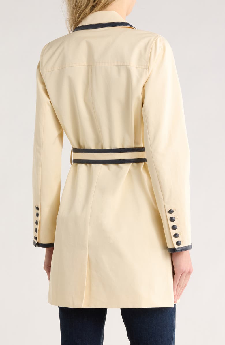 L'AGENCE Toru Leather Trim Trench Coat, Alternate, color, Light Pearl/ Midnight