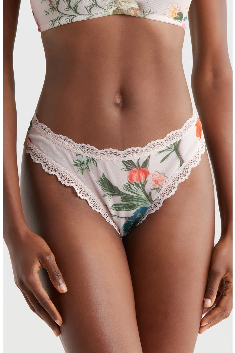 Lace Trim High Leg Thong, Main, color, 3D FLORAL